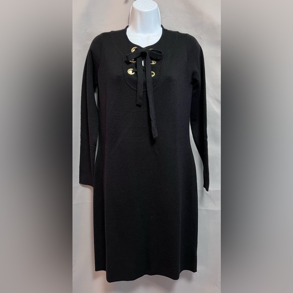 Vineyard Vines Women's Black Merino Wool Blend Lace-up Sweater Dress‎ - Sz Small - Picture 1 of 7